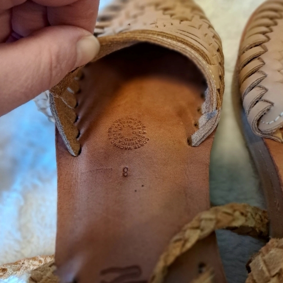 Espiritu Woven Leather Huarache Sandals Tan Ankle Tie Platform Carly Jean Size 8 - Picture 11 of 13